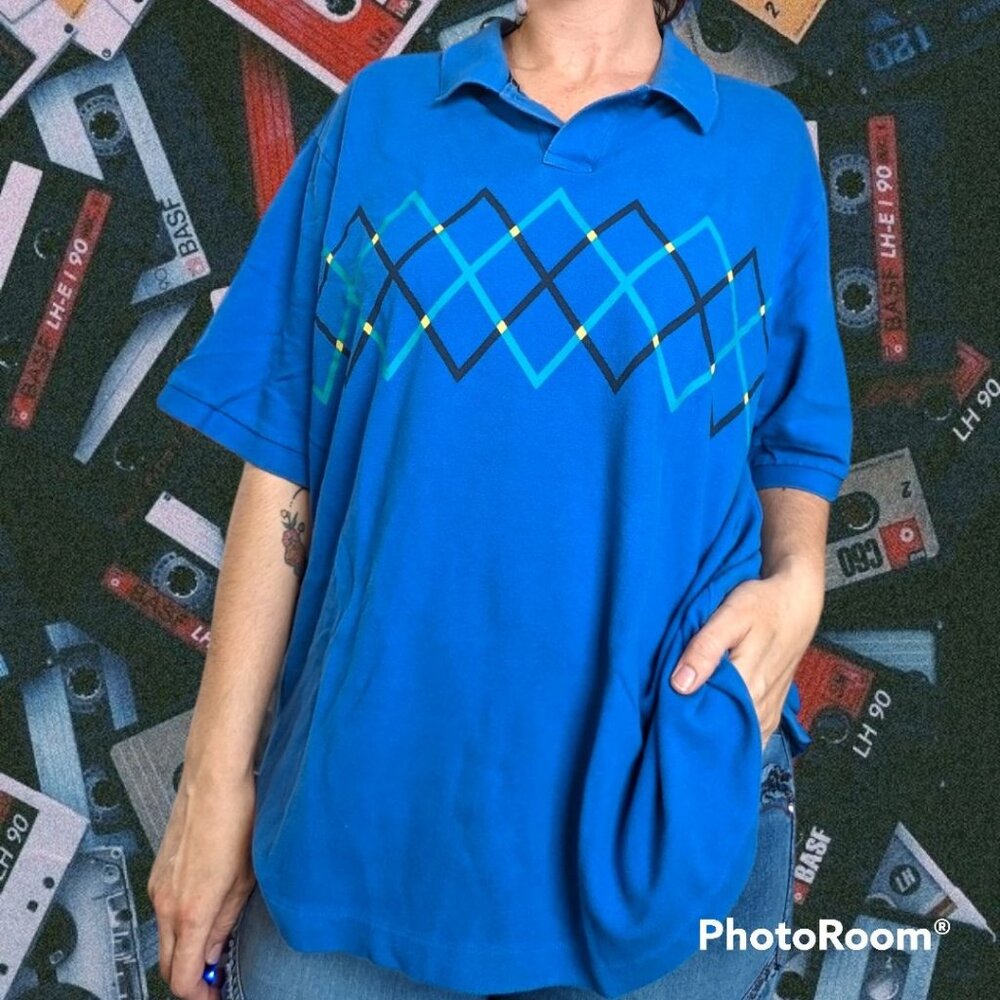 Vintage 80s Russell Simmons American Classic Polo XXL Blue Green